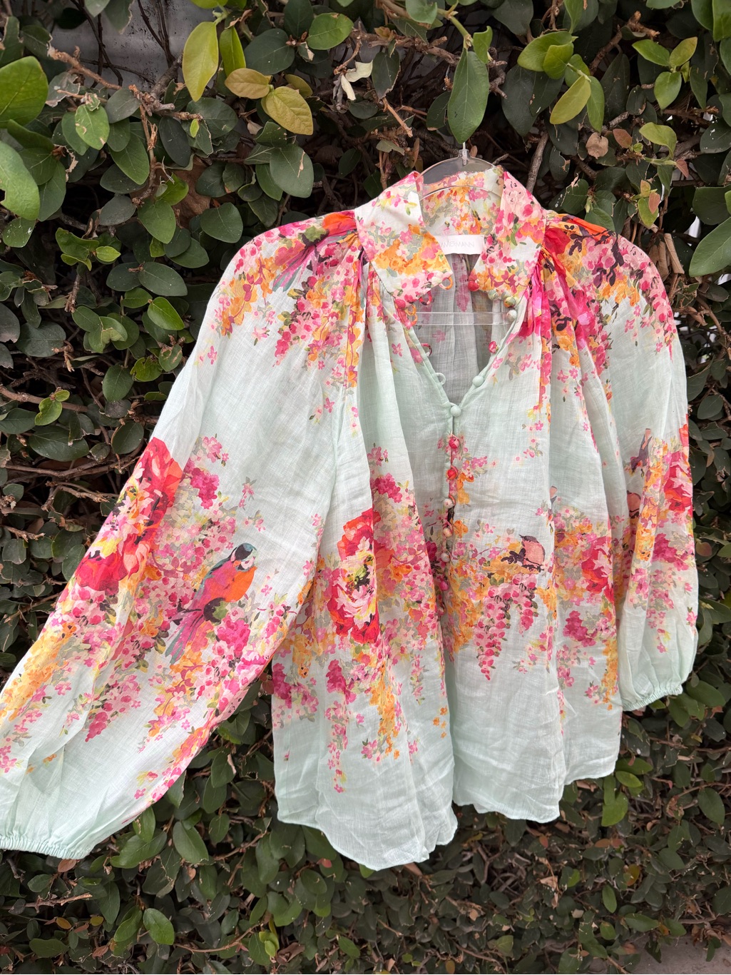 Zimmermann Mae Gathered Blouse In Mint